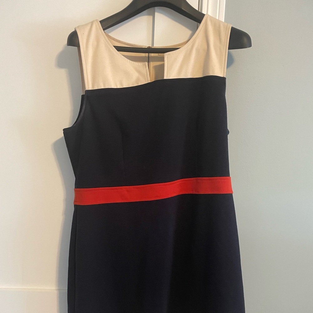 Navy and cream color block dress.